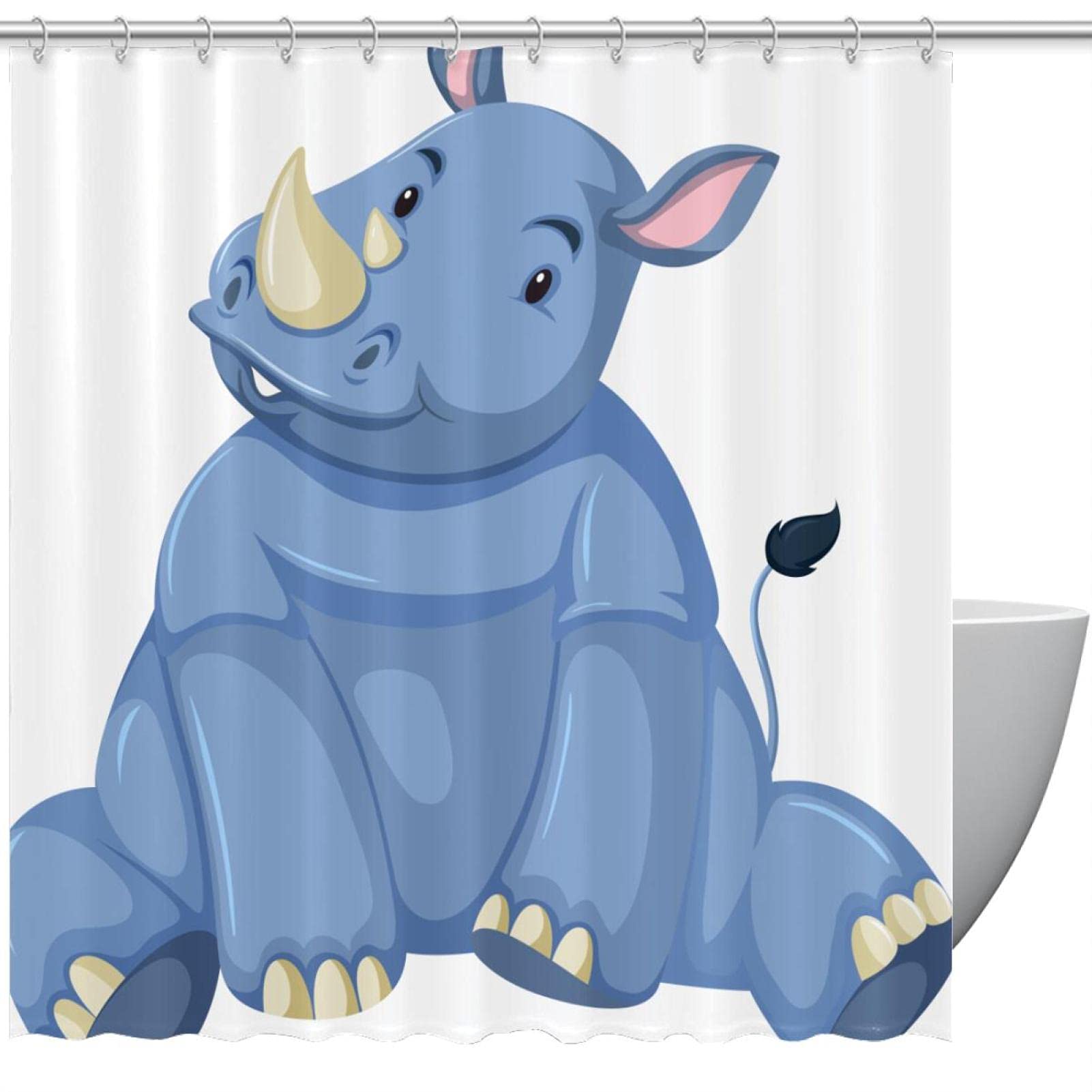Rideau de douche imperméable anti-éclaboussures 168x183 cm motif bébé rhinocéros