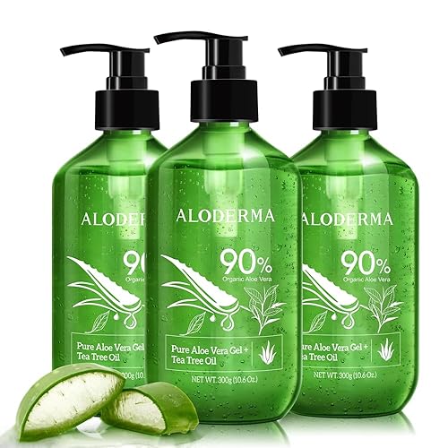 Aloderma Gel orgánico de aloe vera para la piel + aceite de árbol de té, fabricado dentro de las 12 horas de la cosecha, gel de aloe vera puro