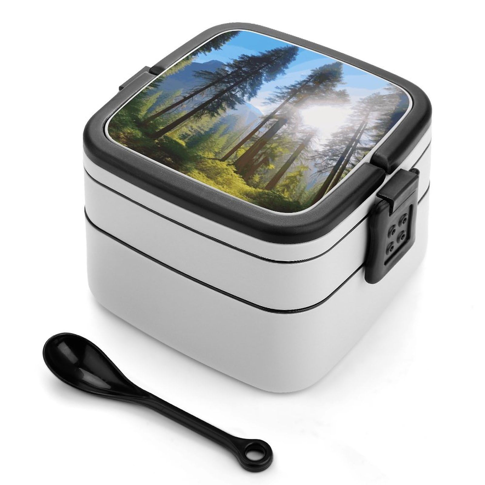 JTREHY National Parks Sunshine Trees Lunch Box Double-Layer Portable Lunch Container Stackable Large Capacity Leakproof Bento Box for Dining Out Work Picnics Travel