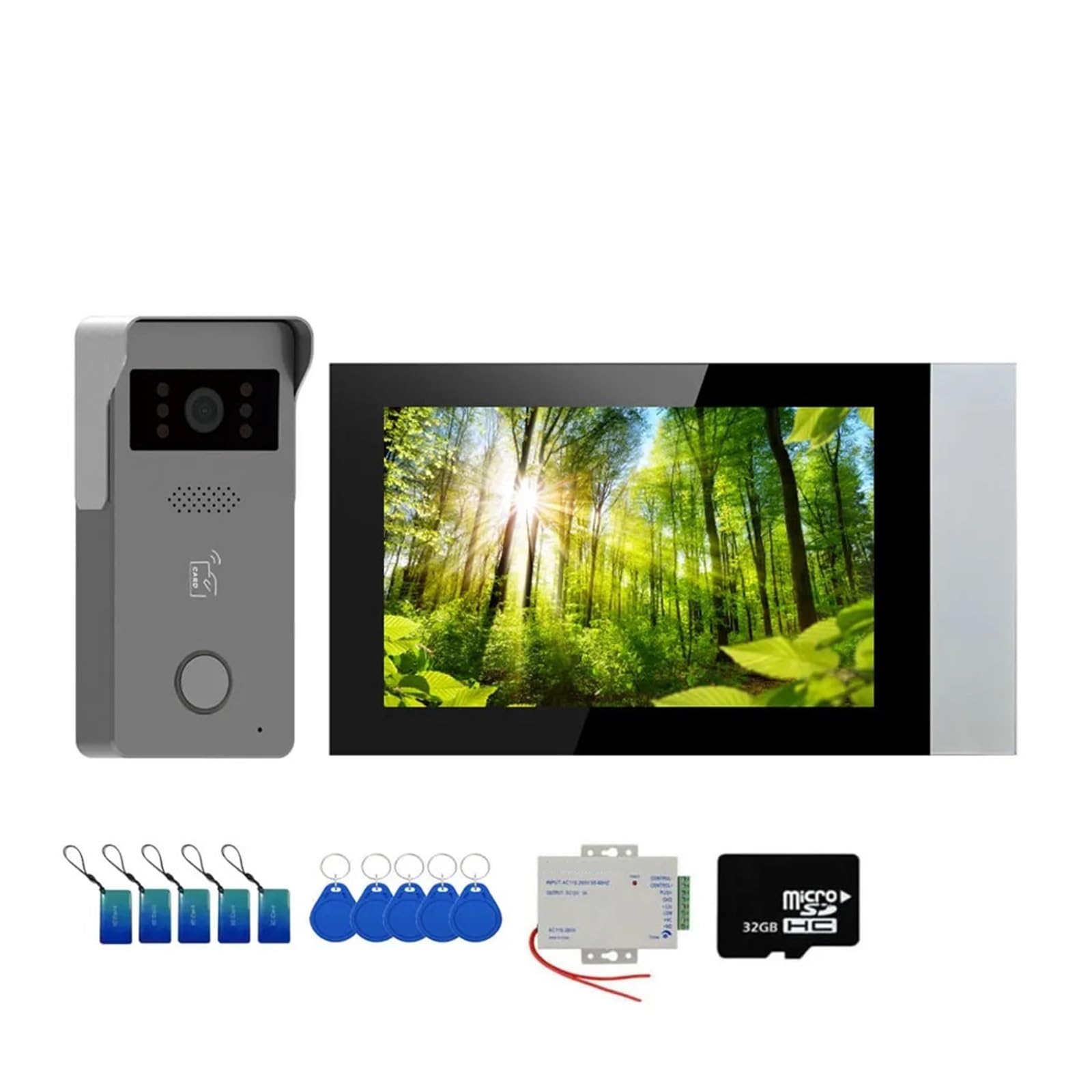 Inteligentny Dom Tuya 2-żyłowy, Wi-Fi, Wideodomofon 1080P, 7-calowy Kolorowy Ekran Dotykowy, Dzwonek Do Drzwi, System Bezpieczeństwa Instalacja W Mgnieniu Oka(7inch add 32G DC Box)