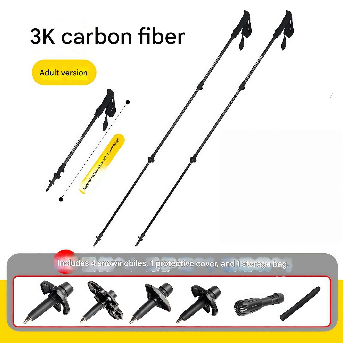 Bastón de senderismo de fibra de carbono 3K (2 piezas en juego), bastón extensible y ligero, con agarres de EVA, para senderismo, camping, montañismo, mochileros, viajes, escalada, marcha nórdica