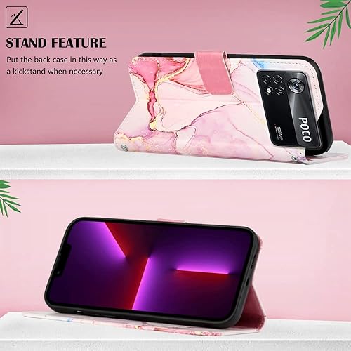 Miniatura 3 de Funda para Xiaomi Poco M4 Pro 4G, funda de piel tipo cartera con tarjetero y soporte para tarjetas para niñas y mujeres, diseños de moda de mármol,