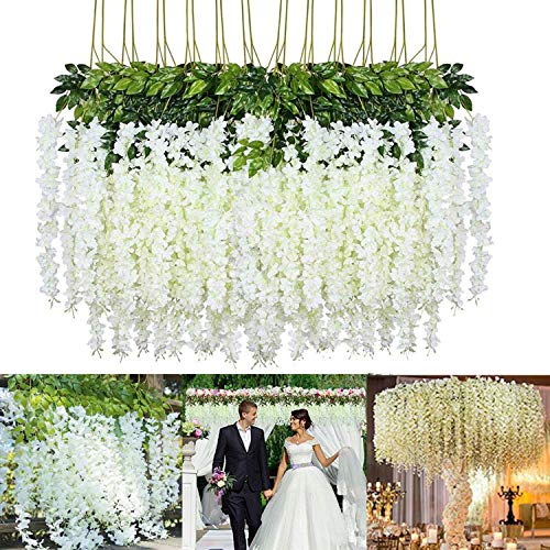 lehom 24 Pack 86.6FT Artificial Fake Wisteria Vine Ratta Hanging Garland Silk Flowers String Home Party Wedding Decor