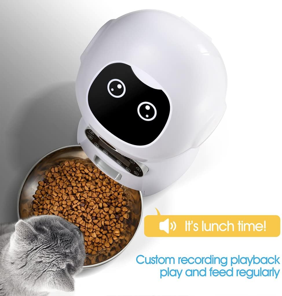 Cute Robot Auto Puppy Feeder with LCD Screen Timer Stainless Steel Bowl Power Prevent Stuck System Dry Dispenser Container
