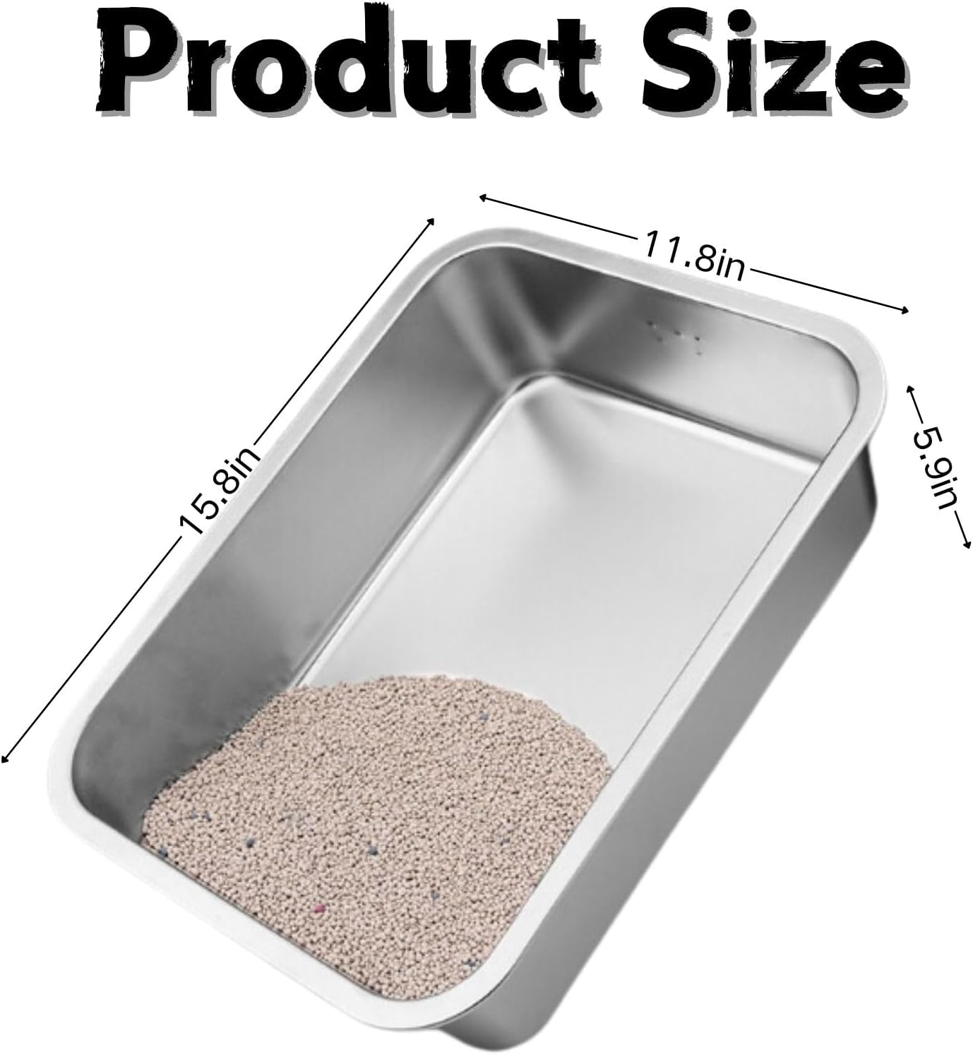 2 Pack Stainless Steel Cat Litter Box,High Side Cats Toilet Metal Kitten Litter Pan Large Pet Toilet for Cat Kitten Rabbit, Easy to Clean, Non Stick and Non Odor,16 x 11.8 x 6 Inch