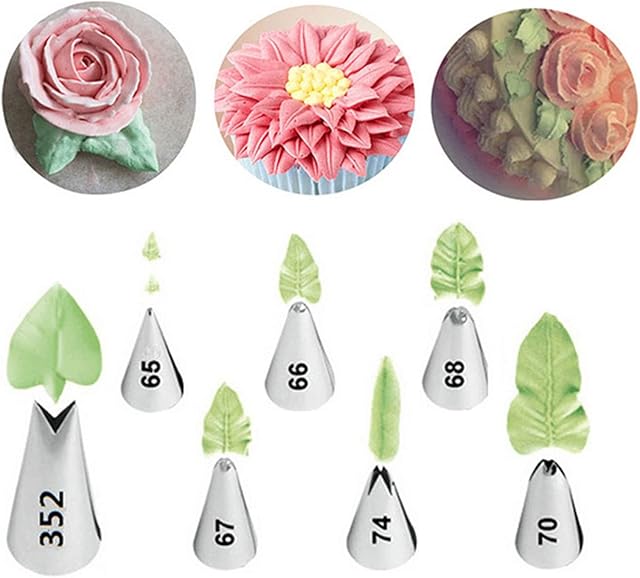 JasCherry 7 PCS Leaves Piping Tips Set - Stainless Steel Leaf Piping Nozzles Kit for Pastry Cupcakes Cakes Cookies Decorating Supplies Baking Set #10