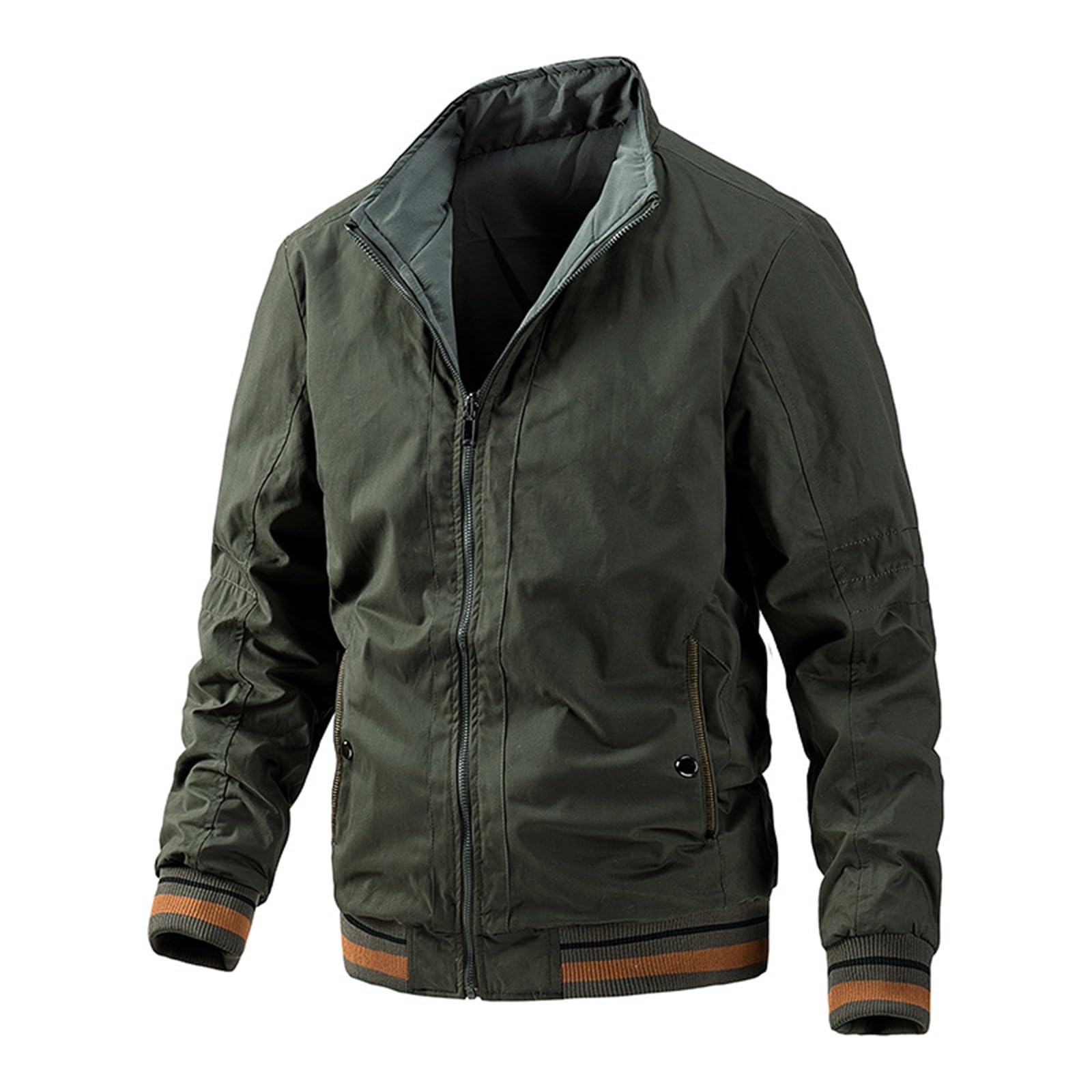Chaqueta bomber para hombre, chaqueta de otoño para hombre, cuello alto, chaqueta de aviador, de algodón, militar, con muchos bolsillos