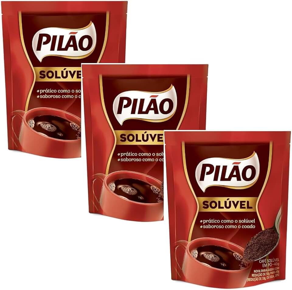 Pilão Café Solúvel em Pó, Kit com 3 Sachês de 40g Cada, Sabor Forte e Encorpado, Prático