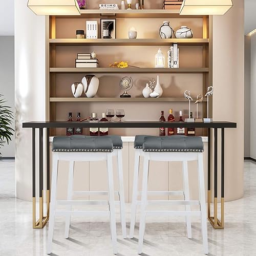 Miniatura 50 de COSTWAY Juego de 2 taburetes de bar, taburete de mostrador sin respaldo de 29 pulgadas de altura con reposapiés, cojín de asiento suave, patas de