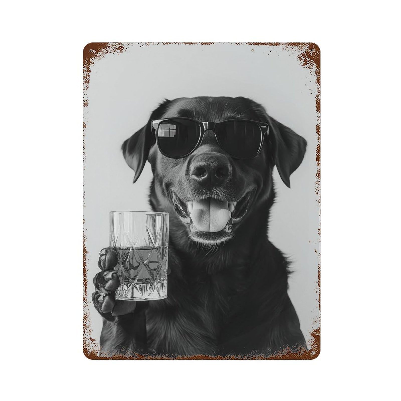 xiaoxiaoshen Black Labrador Drinking Whiskey Wall Art Wall Decor Art Metal Tin Poster Modern Home Decor Art Home Bar Shop Decorations Vintage Sign 40x30cm
