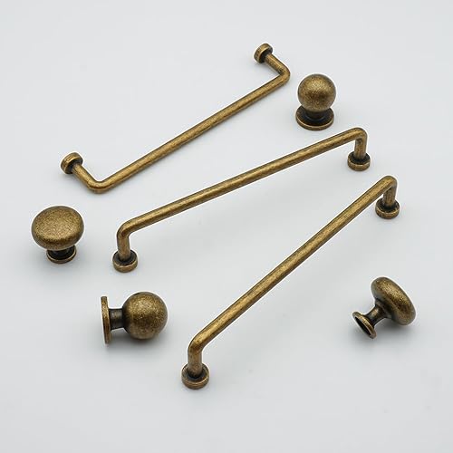 Miniatura 7 de Paquete de 10 pomos de bola de latón antiguo de 1 pulgada de diámetro, aleación de zinc maciza, perillas para cajones, cajones, pomos vintage de