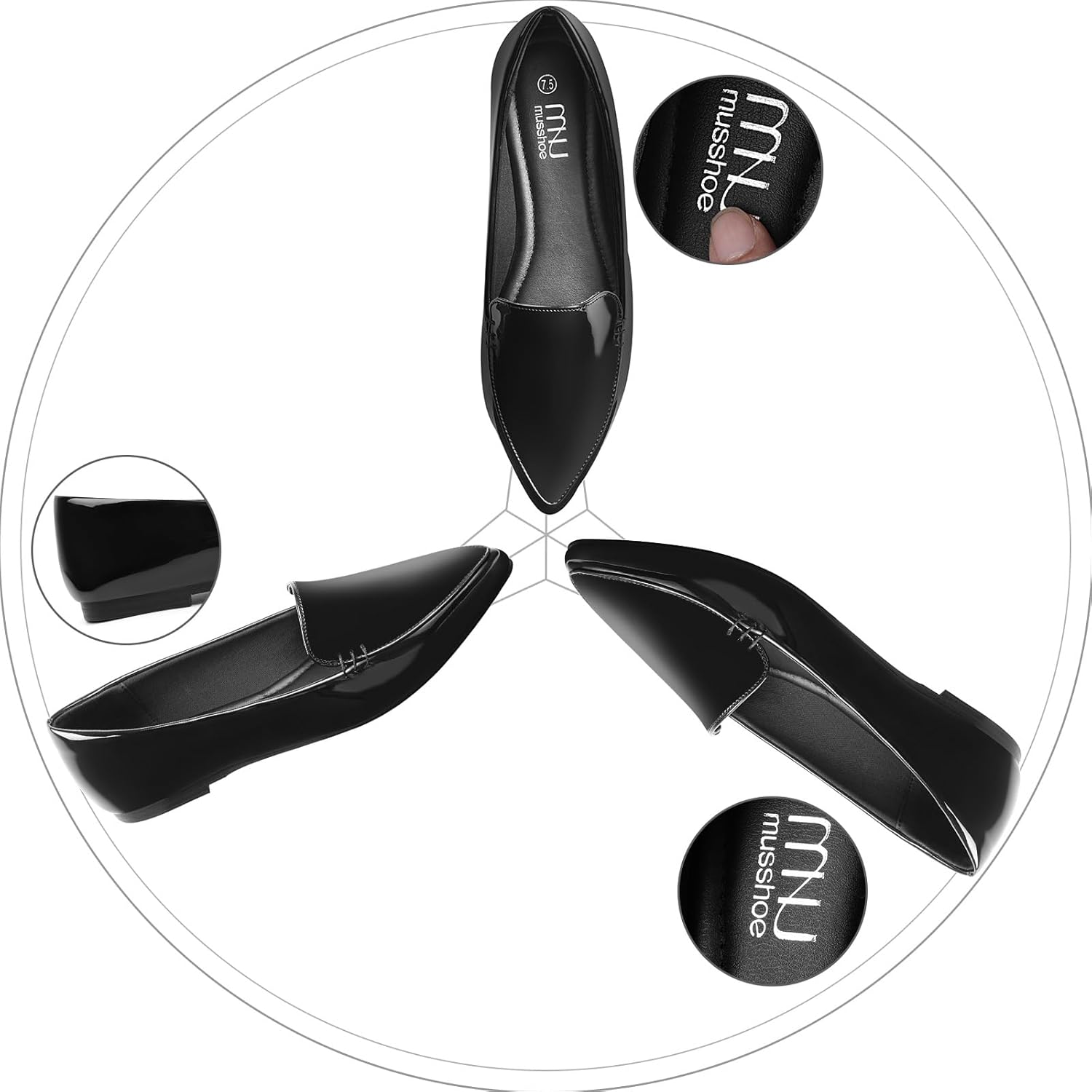 MUSSHOE Pointed Toe Flats for Women: Comfortable Business Casual Work Shoes - Soft Faux Suede Slip On Loafers with Arch Support for Office & Walking - Image 5