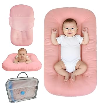 Baby Lounger for Infants Babies 0-24 Months, Bionic Organic Lounger, Soft Cotton Breathable Infant Floor Seats & Loungers for Newborn Baby Shower Gifts Pink