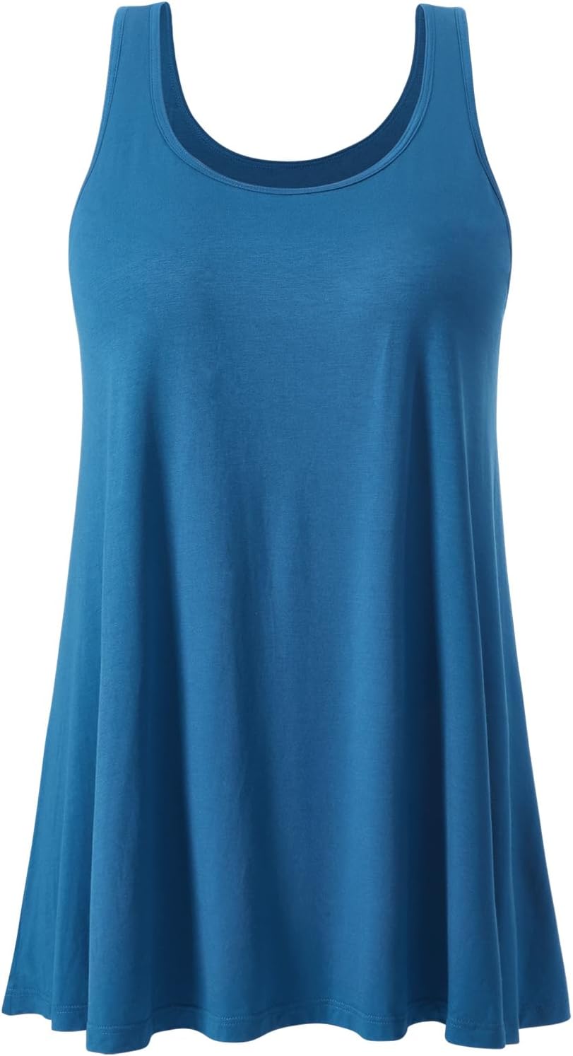 Knuffnee Women’s Tank Top Build in Bra Flowy Loose Fit Tank Top Pleated Sleeveless Top for Women S-4XL