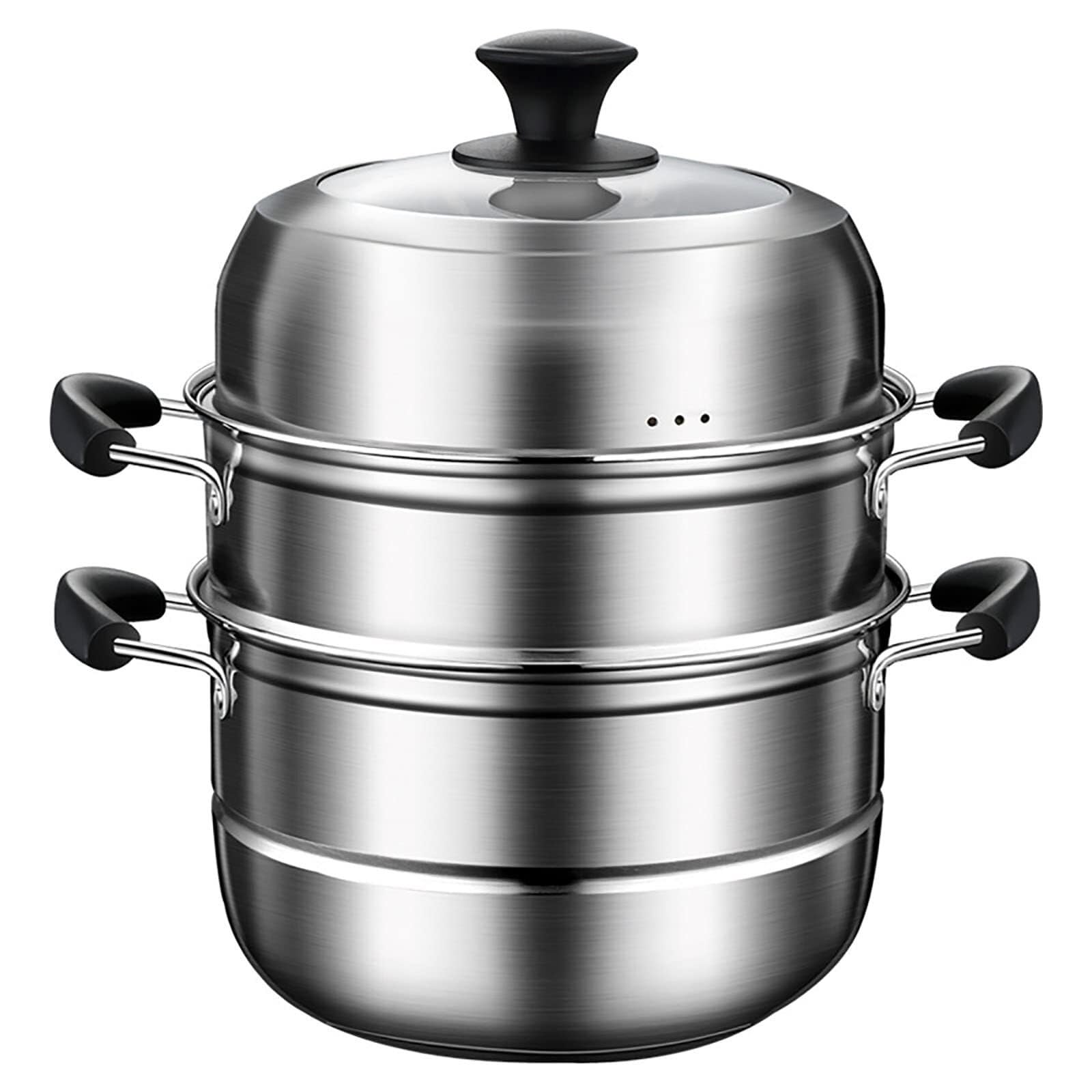 GTHTUHFD 201 Stainless Steel Steamer Pot With 3-Layer Composite Bottom And High-Arch Lid, For Steaming & Cooking,34Cm,34Cm (Size_Name 38Cm),size_name-38cm
