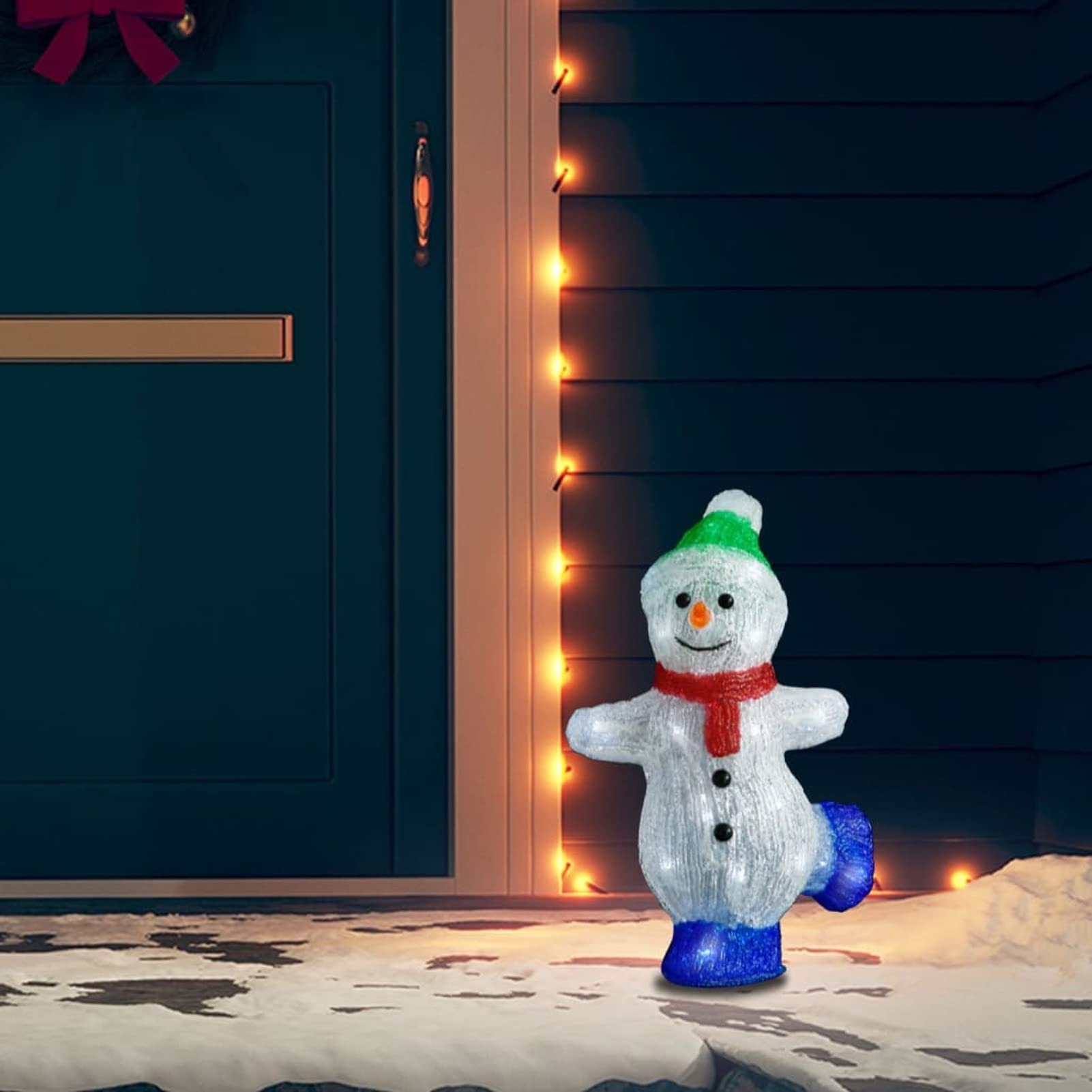 ARKEM Pupazzo di Neve LED in Acrilico per Interno ed Esterno 30 cm,Figura con Cristalli,LED Freddo,Luminose per Esterno, Decorazioni di Natale, luci Natalizie, Figure Luminose