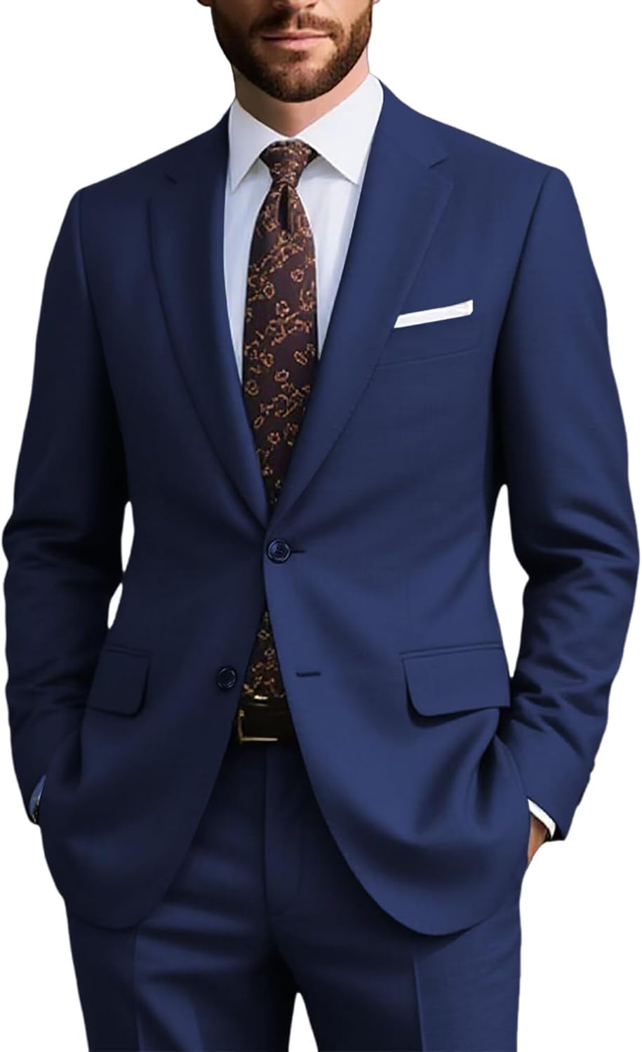 Mens Suits Slim Fit 2 Piece, Solid Blazer Pants Business Suit Set Prom Tuxedo Wedding Suit Jacket Pants Set