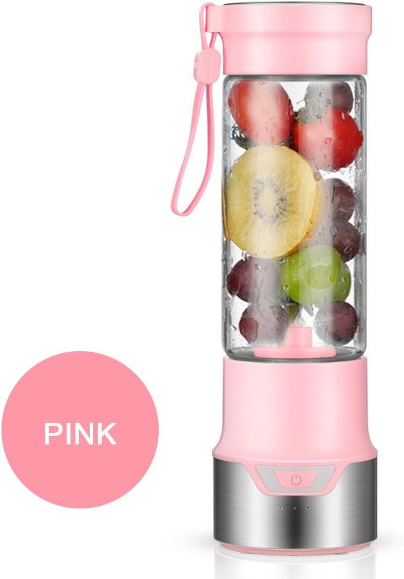 Portable Juice Blender Cup Honguo, Personal Size Fruit Mixing Machine with 3 X 2000mAh USB Rechargeable Battery Super Strong Power 6 Blades, Mini Travel Electric Juicer and Mixer 450ml (pink)