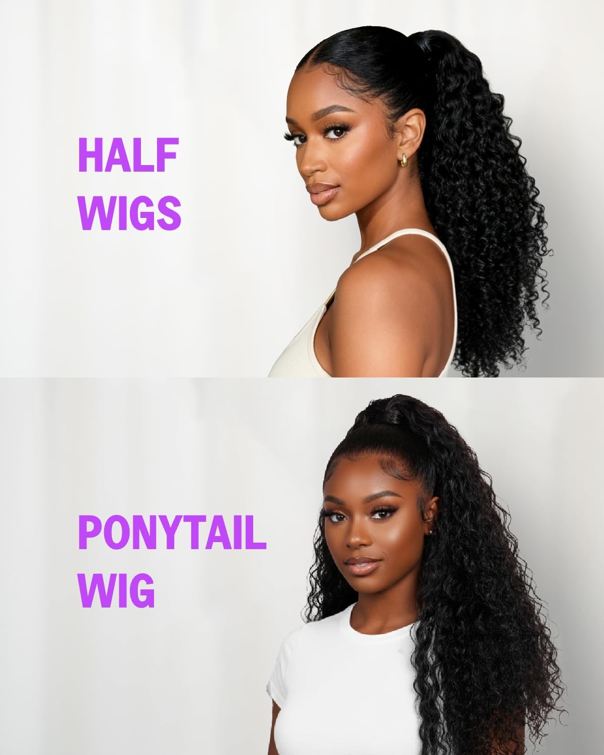 Megalook hair 3D Water Wave Half Wig Human Hair 200% Density 3 In 1 Glueless Wigs Human Hair for Women Drawstring Wig Human Hair 100% Real Human Hair 20 Inches