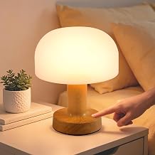 BomKra Cordless Table Lamp 3000mAh Touch Dimmable Bedside Lamp for Bedroom Outdoor Waterproof Small Decorative Lamp Wood Grain