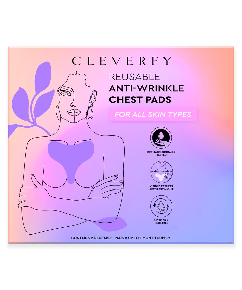CLEVERFY Silicone Chest Wrinkle Pads (2 Pack T-shape) - Decollete Anti Wrinkle Chest Pads - Silicone Patches for Wrinkles - Anti Wrinkle Patches - Reusable Silicone Pads for Chest Wrinkle Prevention