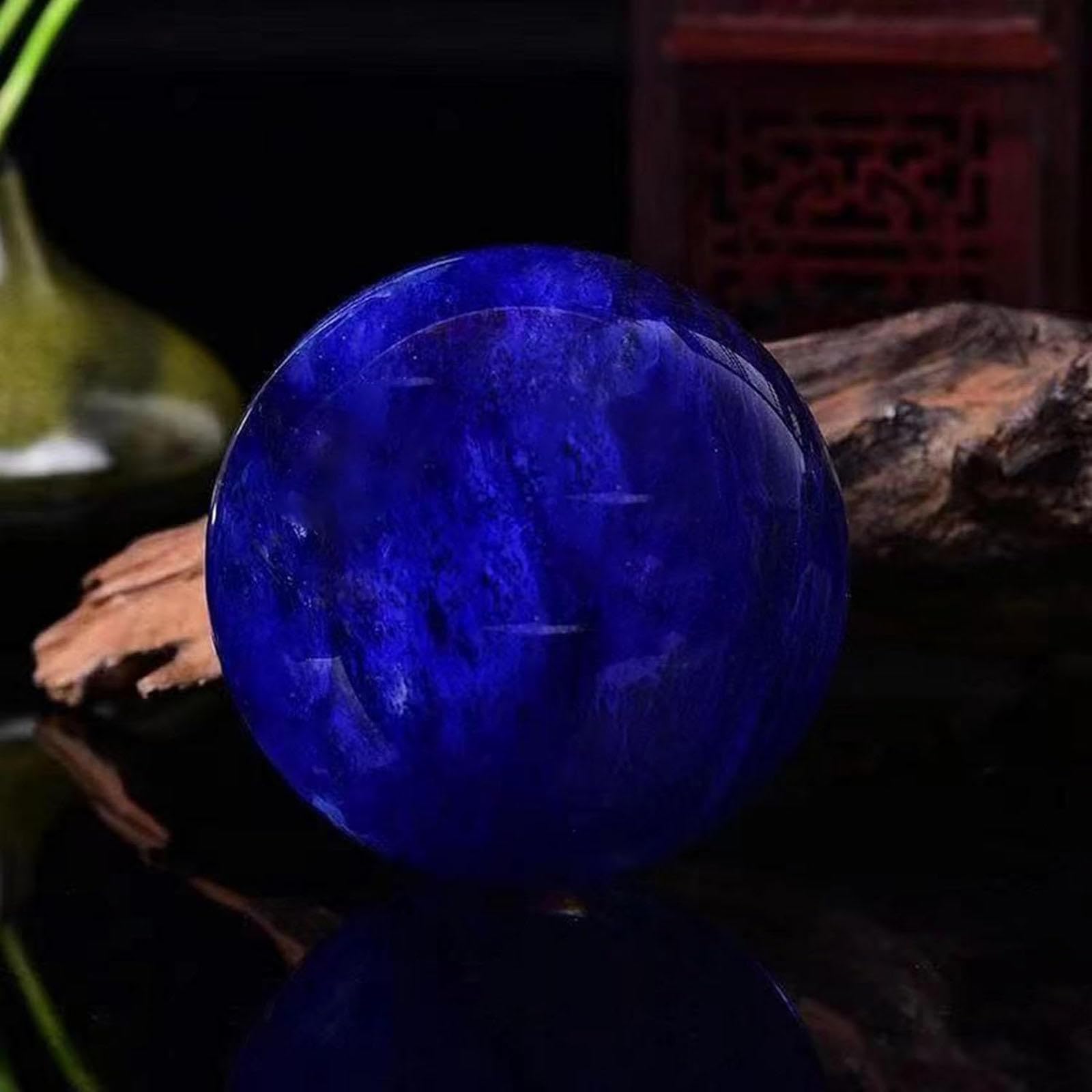 Crystal Ball Blue Melting Quartz with Stand Ornaments Stone Polished Photography Display Sphere Desktop Decoration,16cm/6.3in