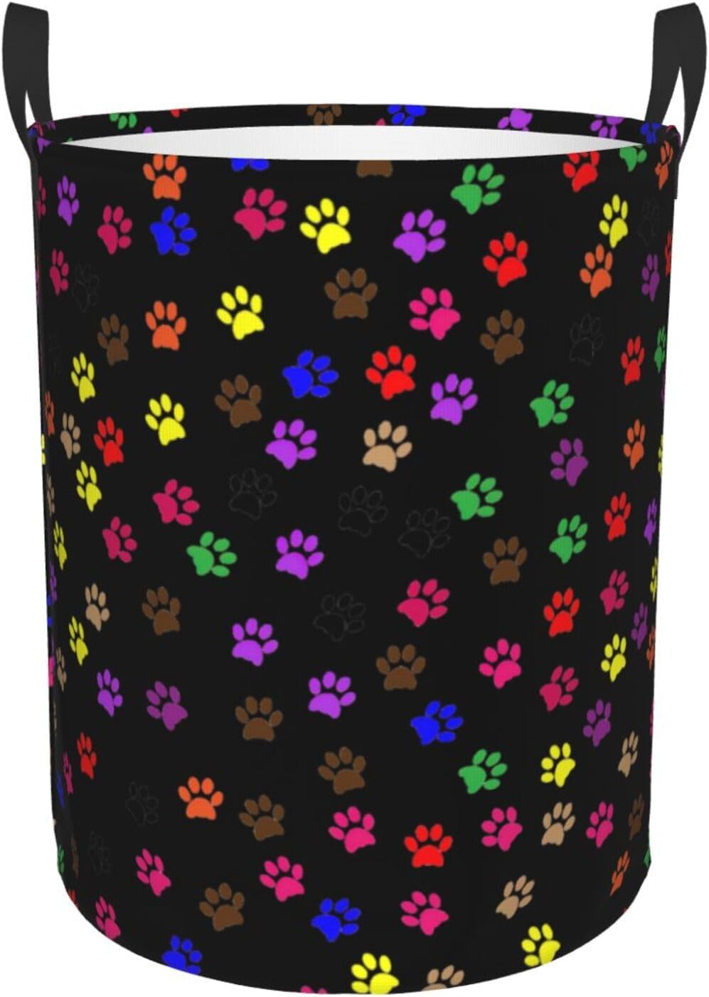 Paw Printed Print Circular Protable Storage Bin,Basket For Laundry Hamper With Handles Bedroom Clothes