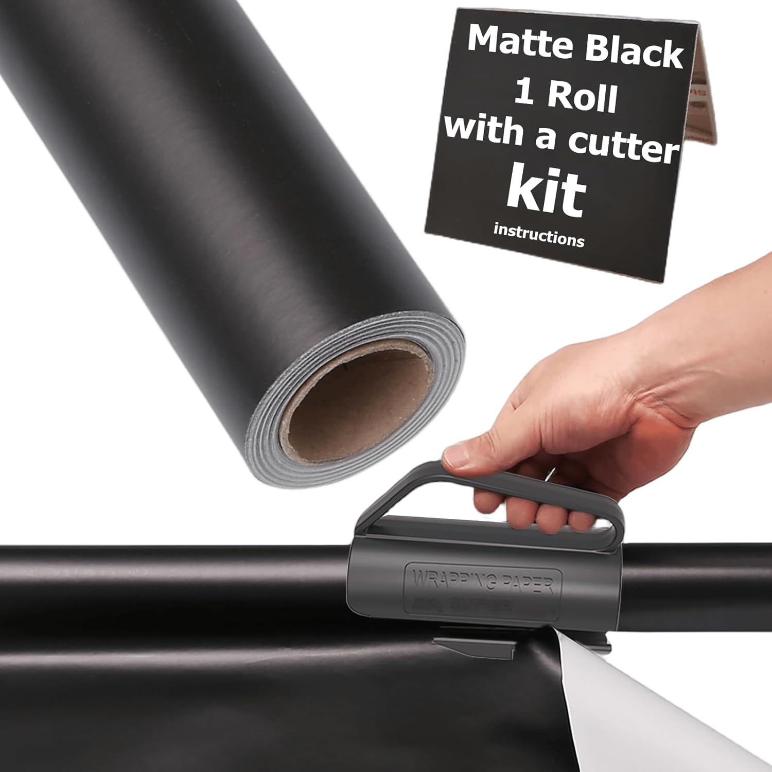 THMORT Matte Black Wrapping Paper Roll with a Cutter Kit