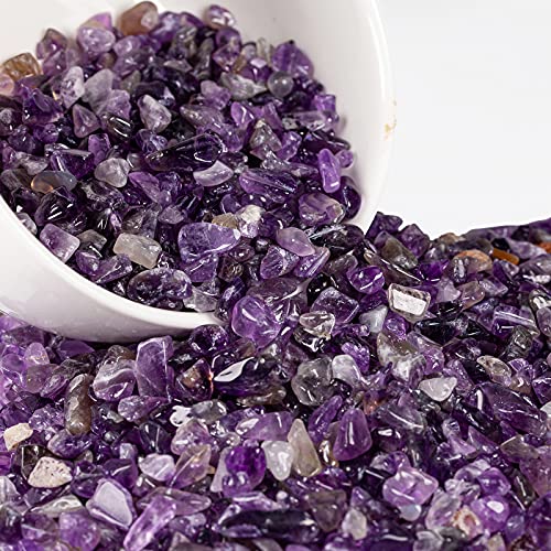 Image of SUNYIK Amethyst Tumbled Chips Stone Crushed Crystal Quartz Pieces Irregular Shaped Stones 1pound(about 460 gram)