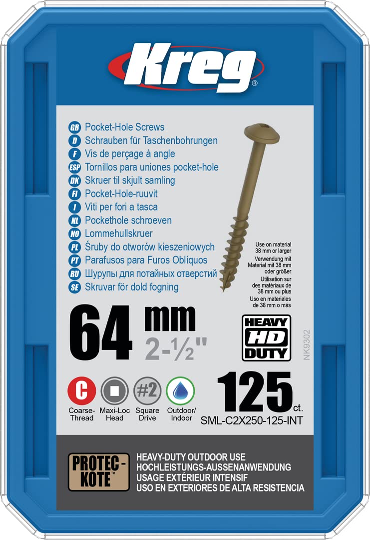 Kreg - 125 HD Protec-Kote Screws - 14 x 64 mm - Thick thread - Square Maxi-Loc