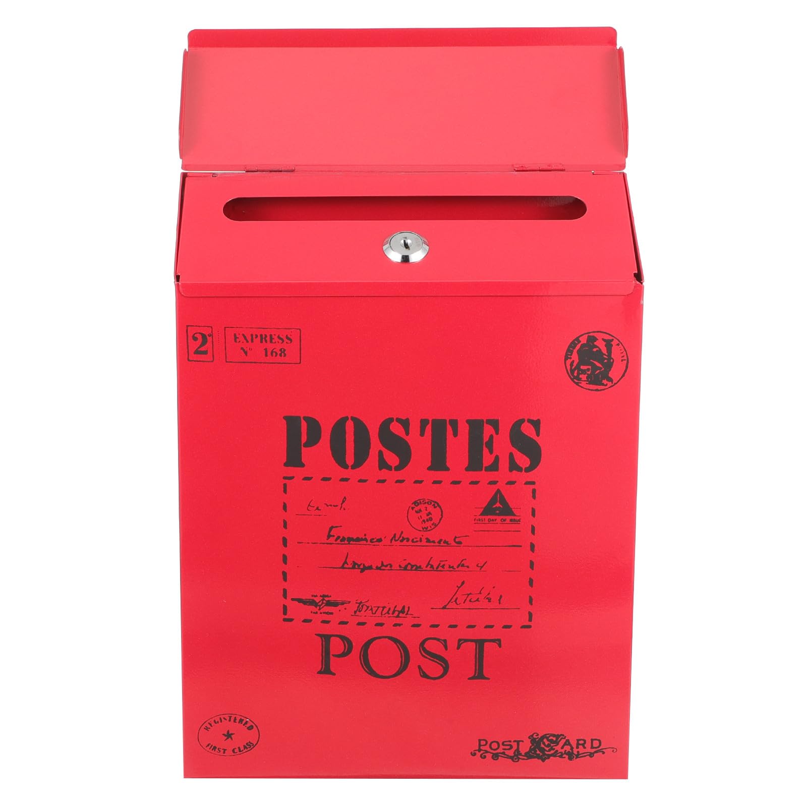 KALLORY Cassetta Postale in Ferro Vintage con Serratura, Design Americano, Resistente, Adatta a Giardino, Montaggio a Muro, Stile Rustico e Decorativo