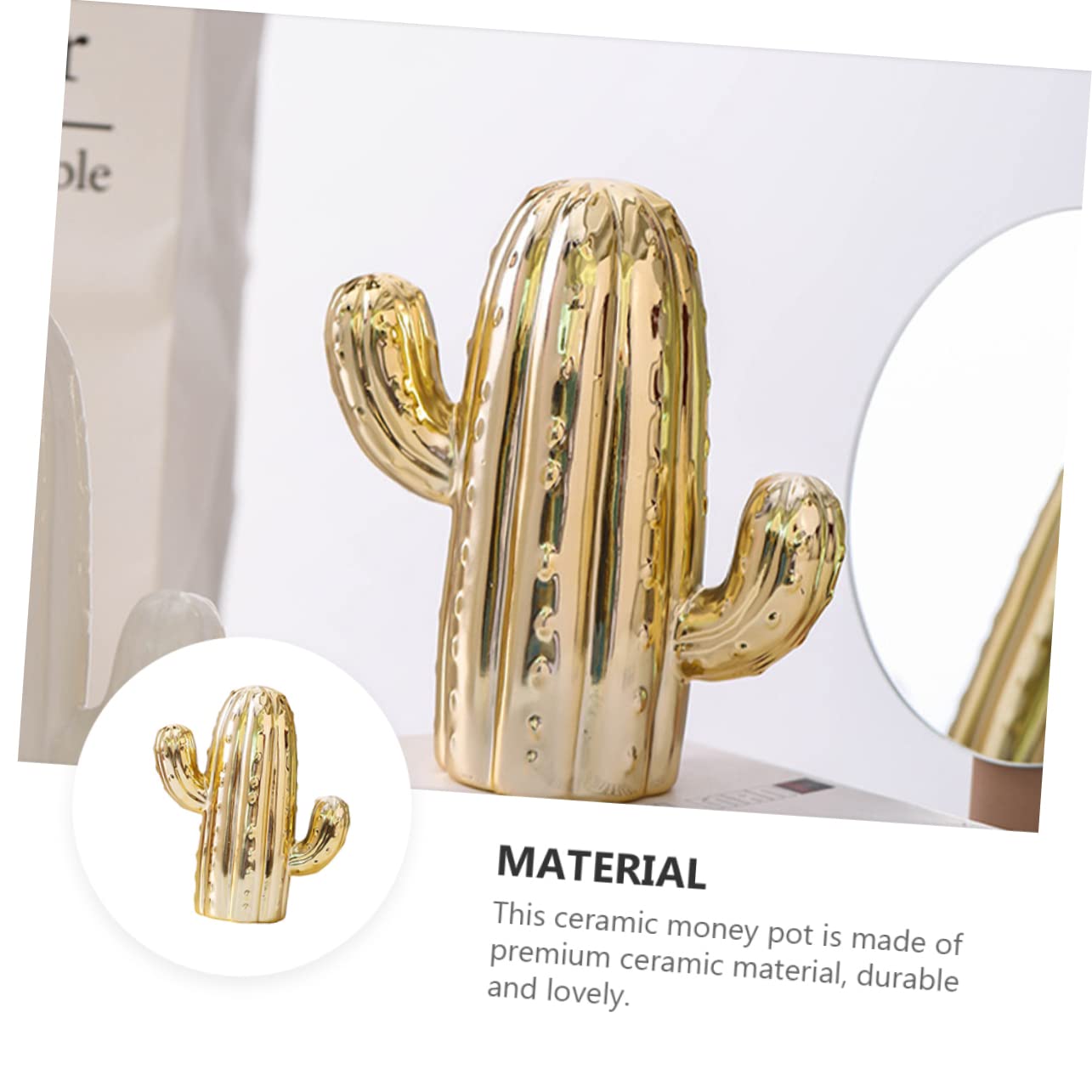 Zerodeko Spardose im Kaktus Design aus Keramik Dekorativer Spartopf mit Nordic Style Münzaufbewahrung für Zuhause und Stilvolles Dekoartikel in Gold