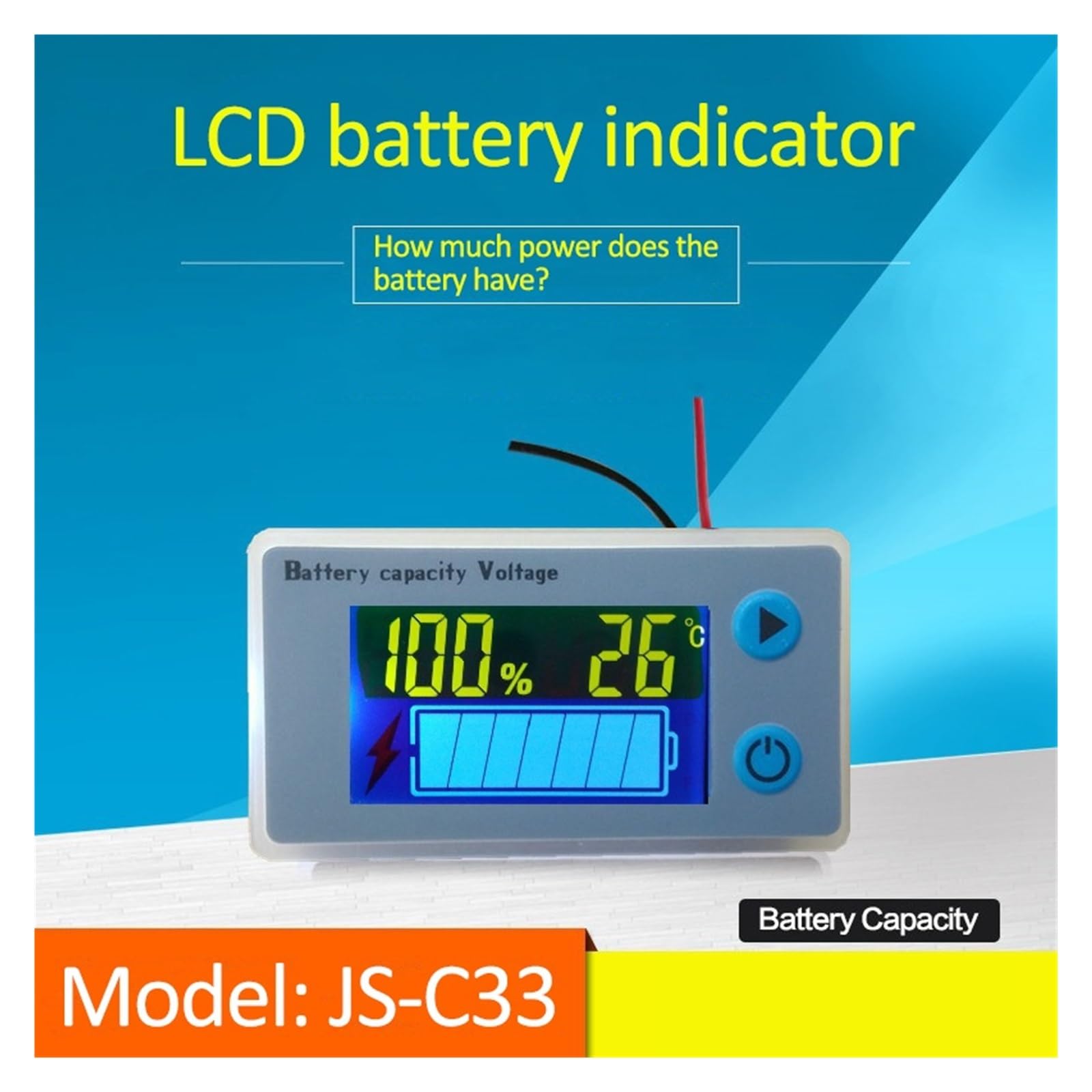 10-100V uniwersalny wyświetlacz LCD samochodowy kwasowo-ołowiowy wskaźnik pojemności baterii litowej woltomierz cyfrowy Tester napięcia Monitor WyraźNe Odczyty(Default version)