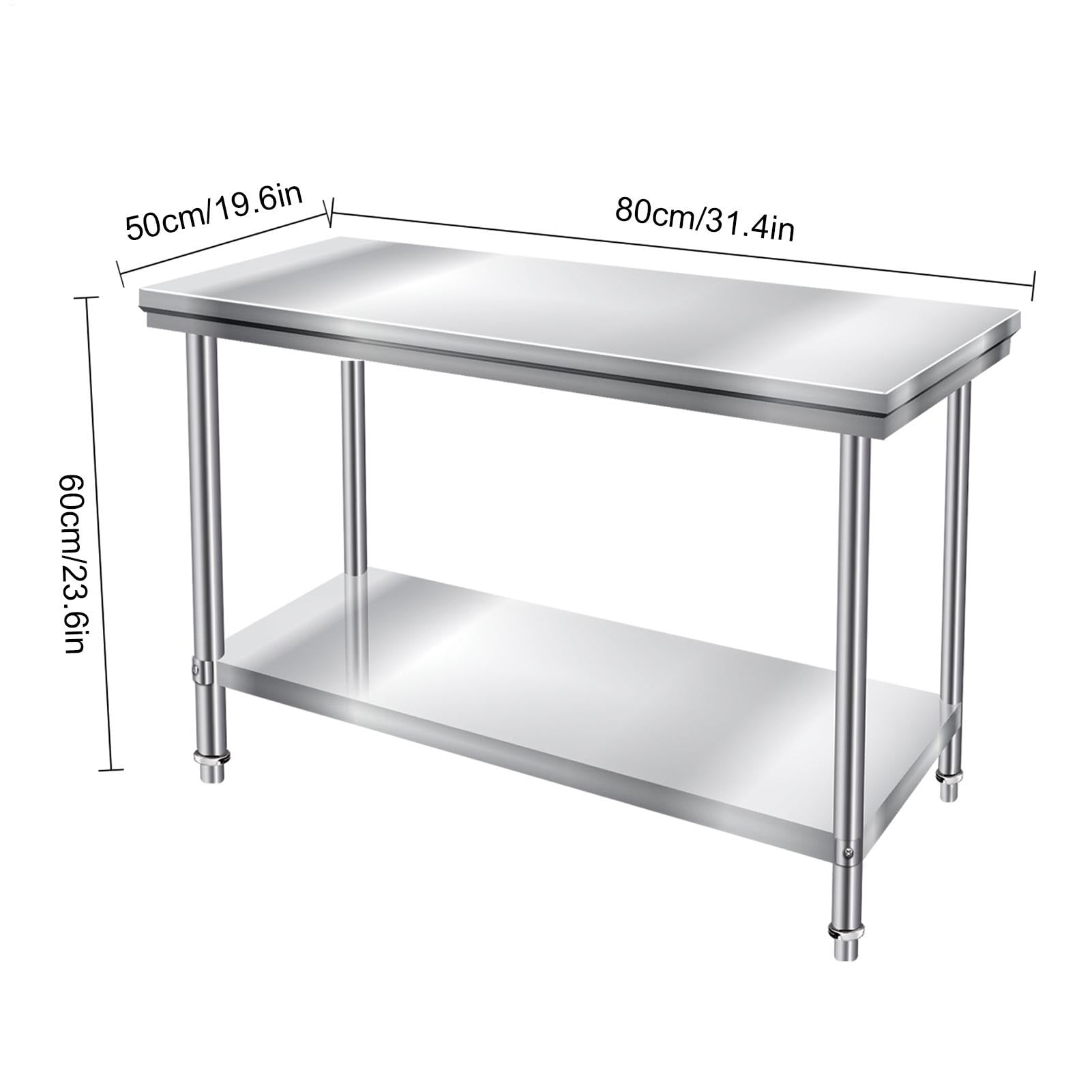 Mesa de trabajo de metal,Mesa de preparación de alimentos | Mesa de trabajo de acero inoxidable con estante inferior - Mesa de metal con base abierta, mesa para hornear de 24x20x31 pulgadas para resta