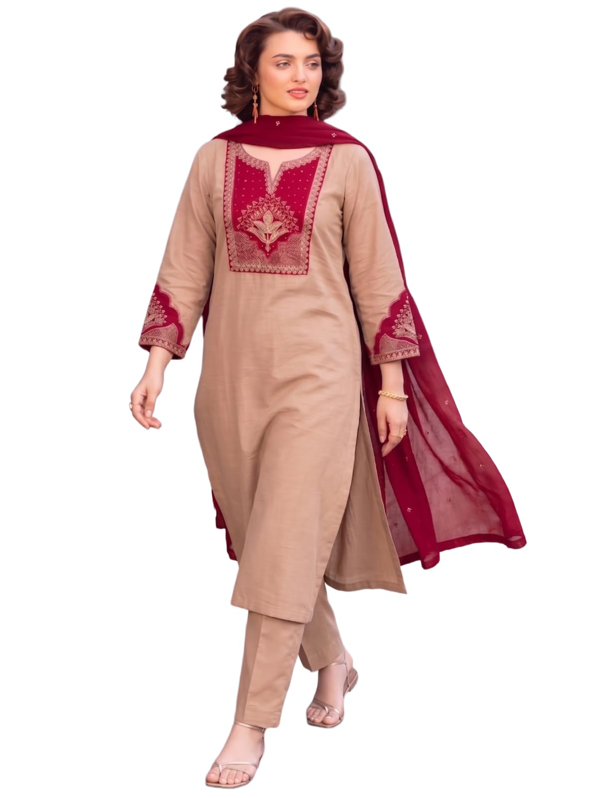 anni designer Kurta Set for Women Viscose Blend Embroidered | Kurta Pant Dupatta Set for Woman | Straight 3 Piece Outfit V Neck 3/4 Sleeve Stylish Ethnic Dress Trendy Womens Clothing-picture-31