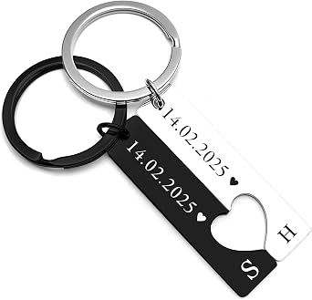 Personalized Couple Keychain, 2pc Matching Keychains, Valentines Anniversary Wedding Gifts for Couples, Boyfriend, Girlfriend