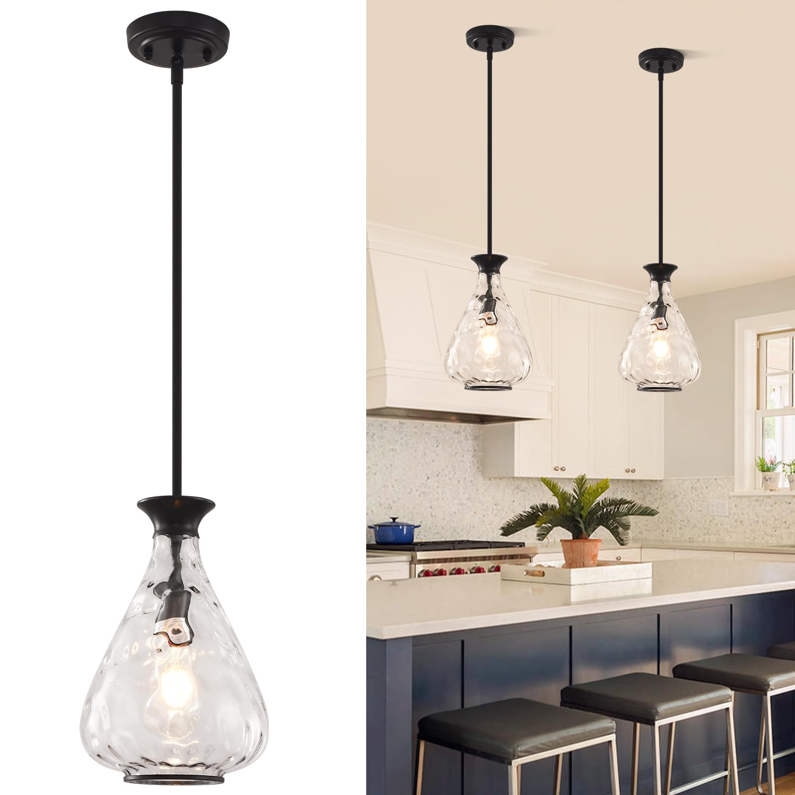 Industrial Clear Hammered Glass Pendant Light