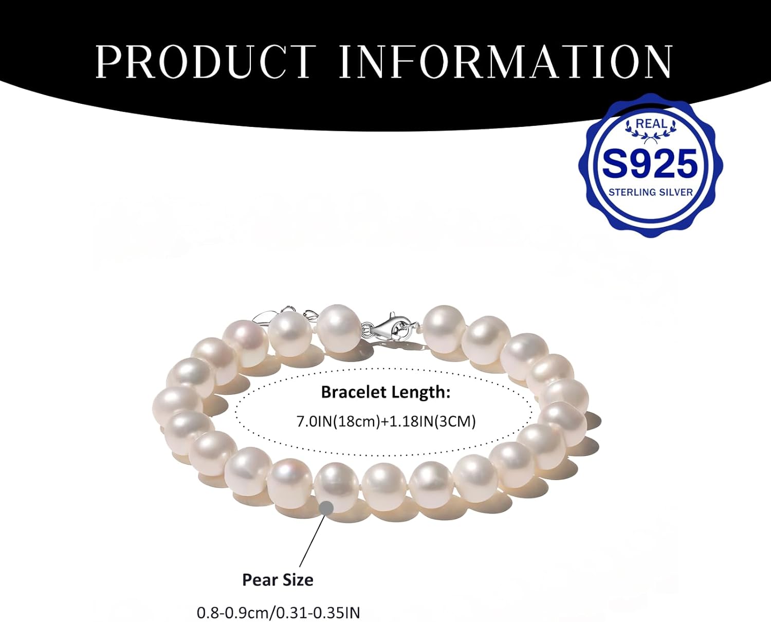 YAMI Natural Pearl Bracelet for Women, Freshwatet/Saltwater Cultured Pearls, Elegant Jewelry Gift for Women for Anniversaries, Birthdays, Mother's Day, White/Black Pearl
