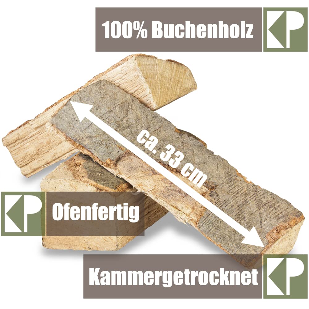 Leña Madera 33 cm para Estufa y Chimenea Brasero Parrilla Cesta de Fuego Troncos de Madera de Haya 30, 60 o 90 kg Kingpower, Cantidad:30 kg