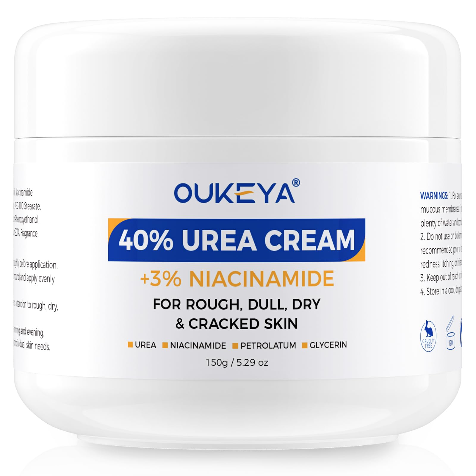 OUKEYA Urea Cream 40% with 3% Niacinamide, for Dry Rough Skin, 5.29 Oz 5.29 Ounce (Pack of 1)