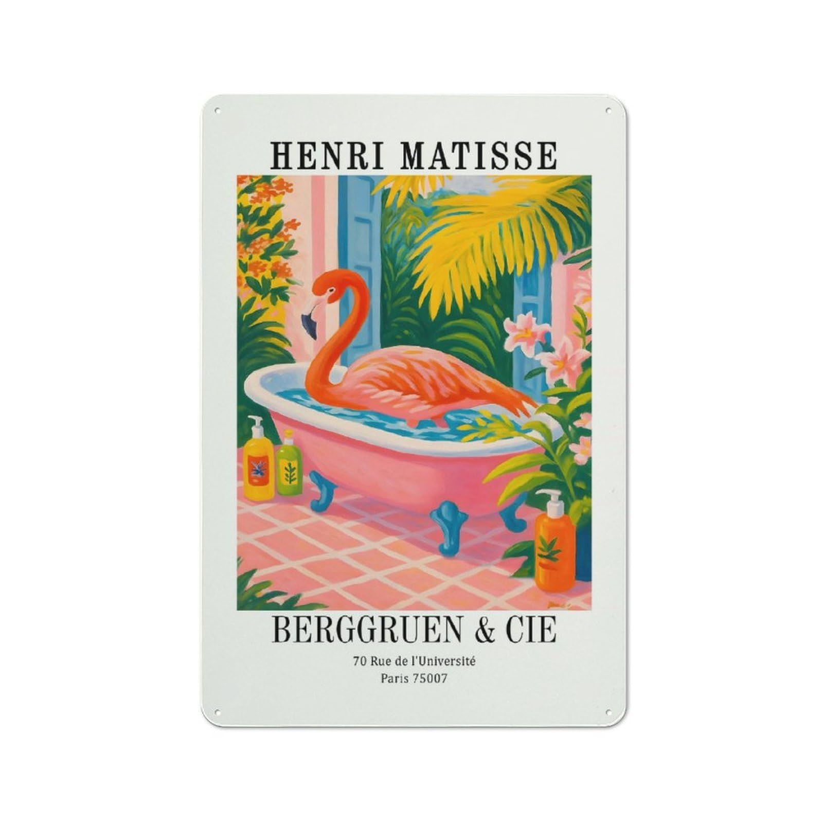 Henri Matisse Flamingo Bathing Art Print Warehouse Style Metal Wall Decor 30x20cm, Metal Wall Sign for Workspace, Cafe, Hallway Or Garage