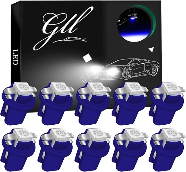 GLL 10pcs Blue T5 LED Bulbs B8.5 LED Dashboard Bulbs 1-5050-SMD for Car Interior Speedometer Dashboard Instrument Gauge Cluster Indicator Light Panel Dash Lamp