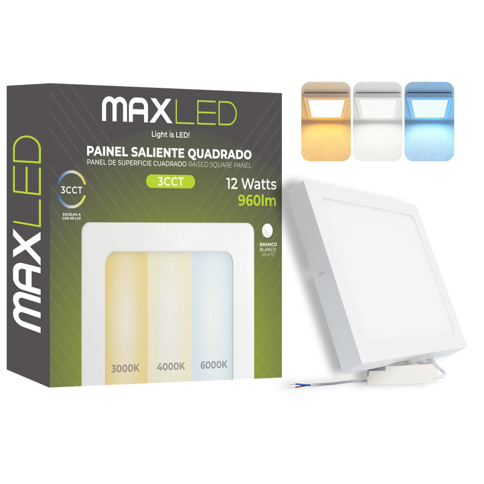 Maxled Light is Led! 12W Square Surface Mounting LED Panel Light 960lm 3000K 4000K 6500K Ultra-Thin Light Fitting IP44 Aluminum LED Panel Downlight Ceiling for Home Kitchen Bathroom Not Dimmable