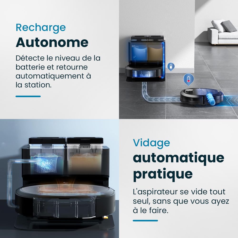 Robot Aspirapolvere E Scopa Connesso Con Base Svuotante Eziclean AlL-IN-One Z10 Plus - 240 Min - 6000 Pa - 180 M? - 1,5 L