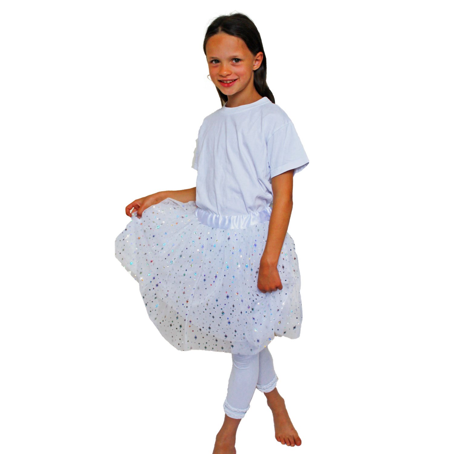 Krause & Sohn Falda de Tul Infantil con Estrellas Talla 116-128 Falda de Talla única Unicornio Carnaval Tutu Blanco