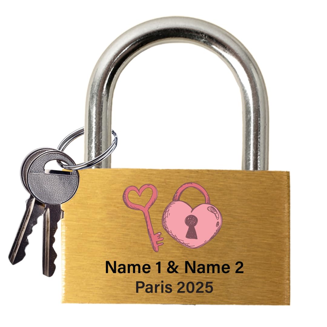 Star Online Gold, Silver Personalized Engraved Love Lock - Wedding & Anniversary Ceremony Gift - Custom Padlock Couples Name Linked Hearts Romantic Bridge Keepsake (Love Lock)
