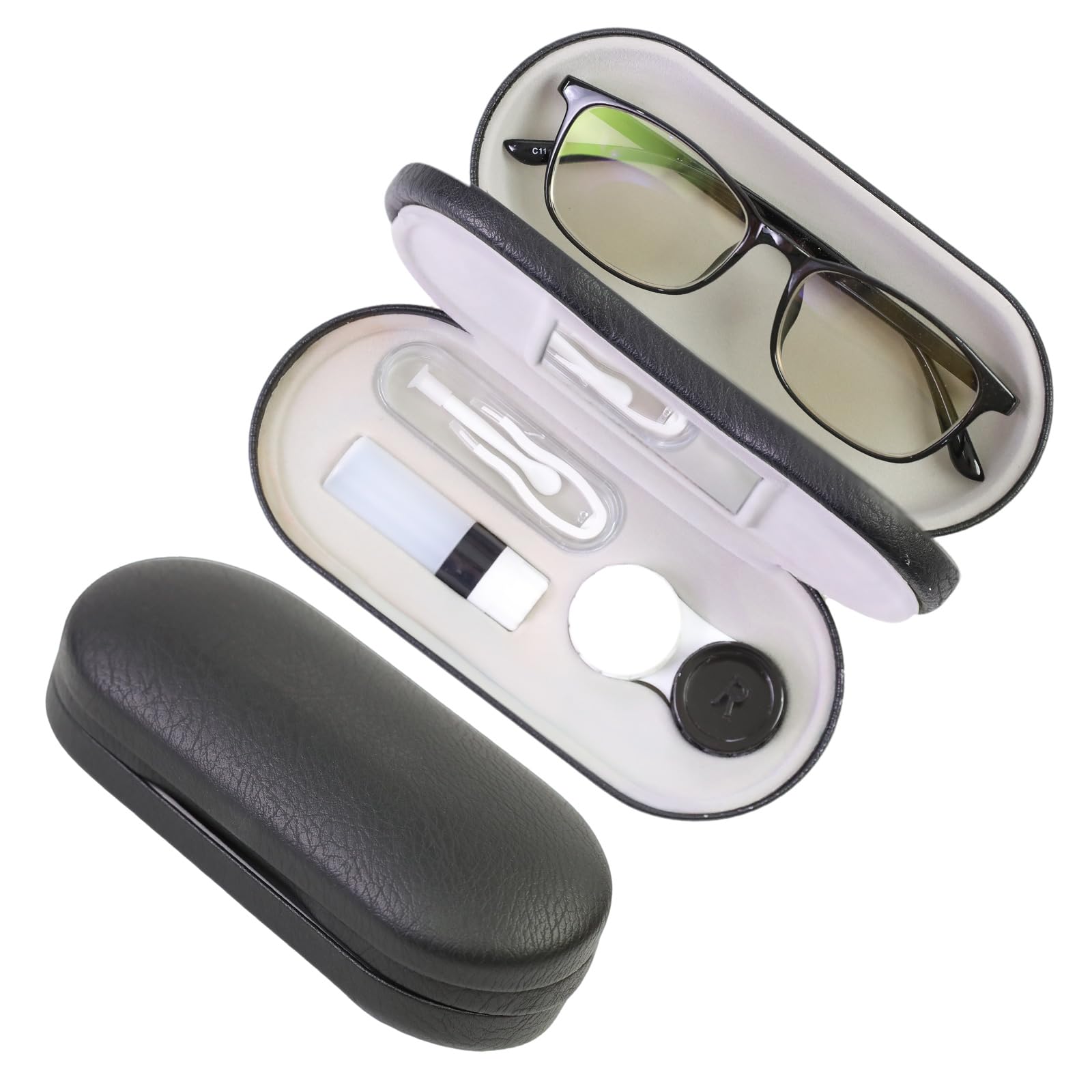 FlyingMage 2 in 1 Contact Lens Case and Eyeglasses Case for Women Men Kids, Double Sided Hard Shell Portable Glasses Travel Holder with Built-in