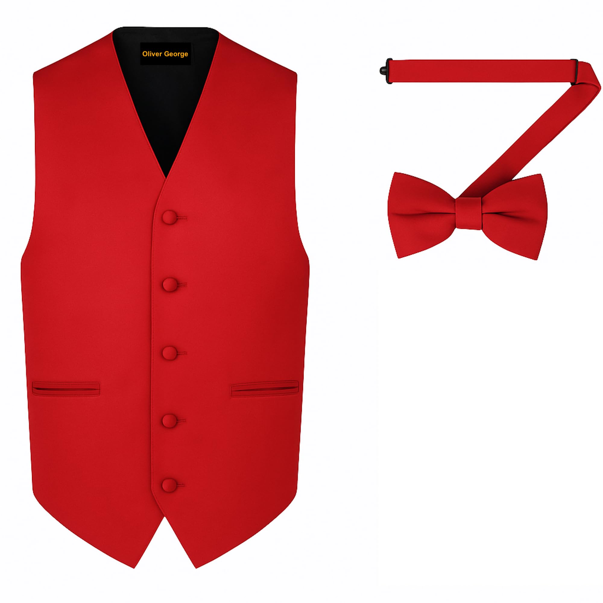 Exclusive Distributor Oliver George 2pc Solid Men's Vest and Bow Tie Set For Men | Men's Tuxedo and Suit Vest For Men | Solid Formal Waistcoat | Red XX-Large