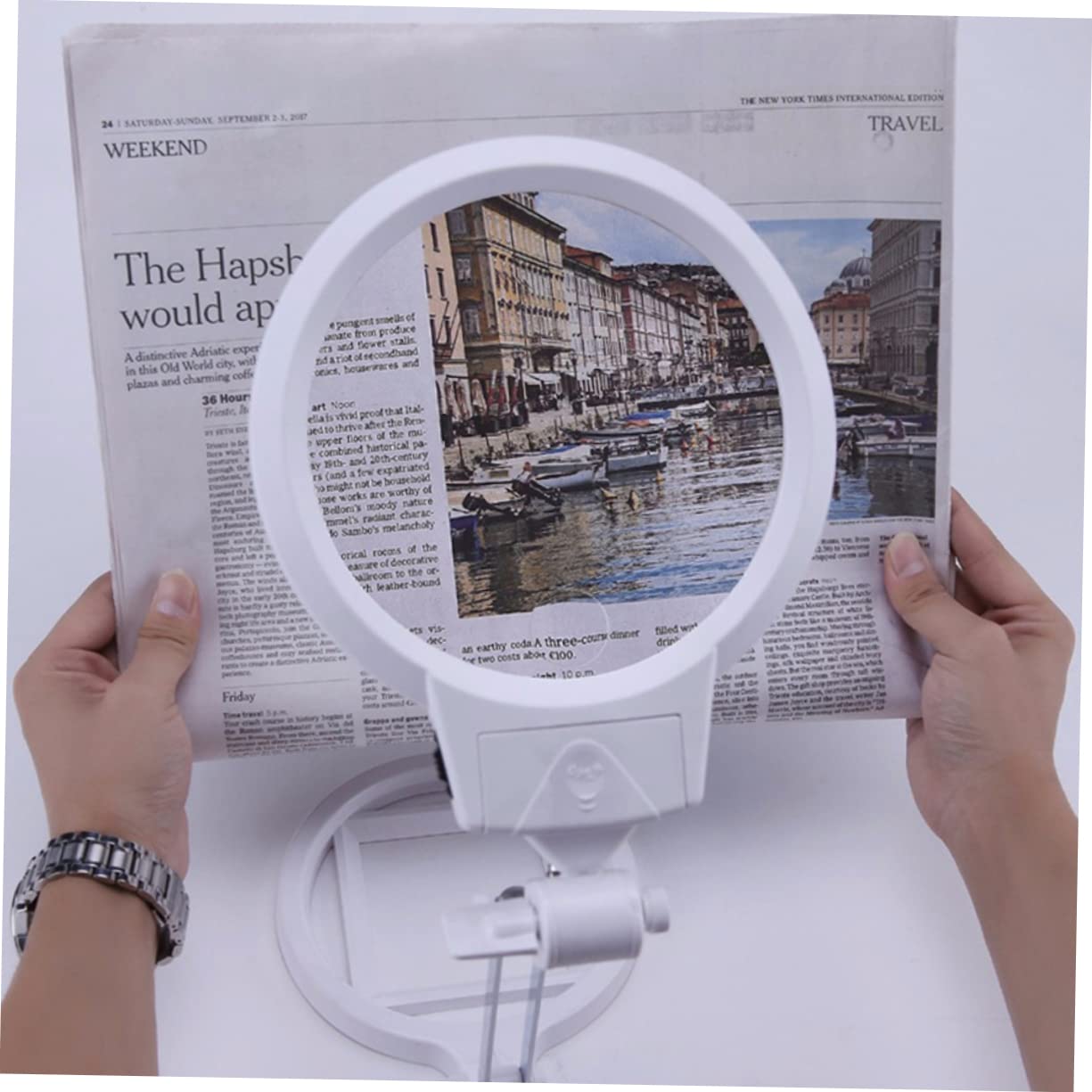 Loupe de Bureau Blanche avec Support Métallique Pliable LED 2X 6X