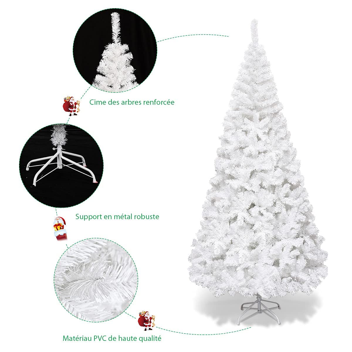 RELAX4LIFE Sapin de Noël Blanc 240 CM, Sapin Noel Artificiel en PVC avec Support en Métal, Arbre de Noël pour Décoration Maison/Bureau/Magasin (Blanc, 240 CM)